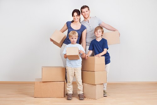 Office relocation service with boxes and equipment ready for transport