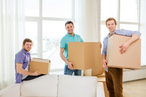 Packed boxes and furniture ready for storage in Battersea