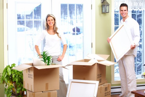 Packed boxes ready for flat removals in Battersea apartment move