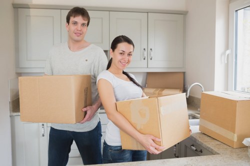 Moving boxes and furniture loaded for Battersea house removals